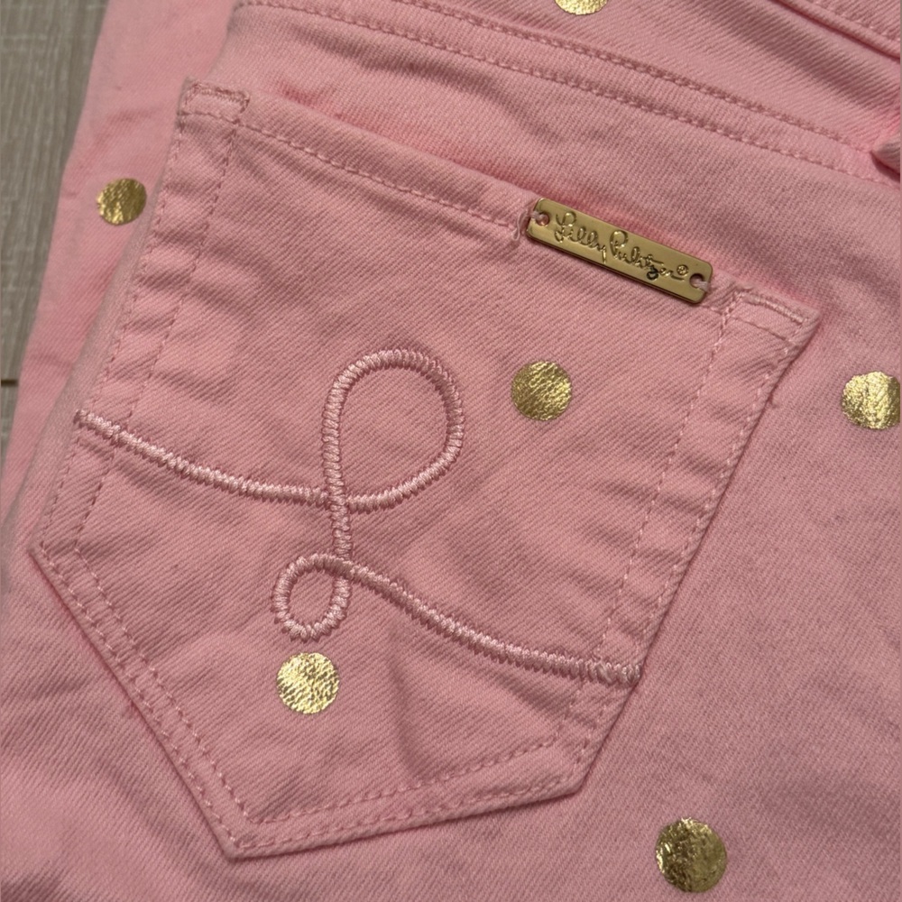 Lilly Pulitzer, - Size 2, - South Ocean Crop Jean, Pink with metallic gold dot